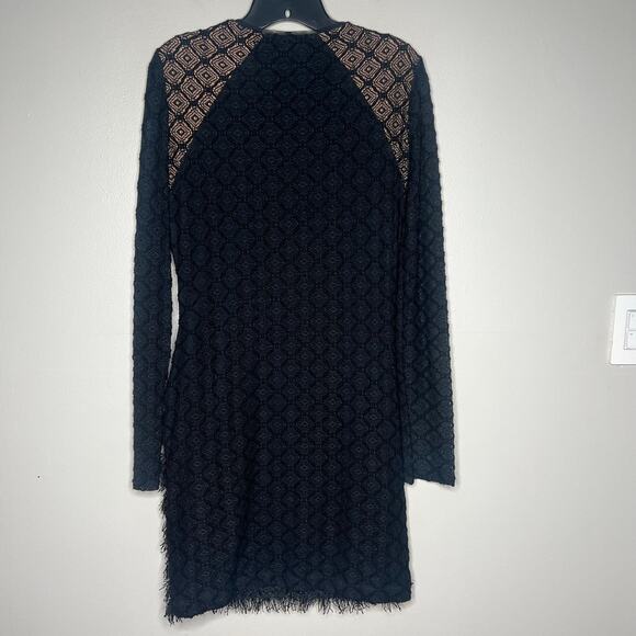 BCBGMaxAzria Black Velma Long-Sleeve Fringe Dress LBD Little Black Dress Size M - Picture 8 of 15